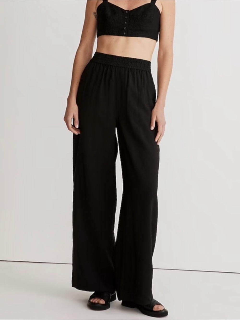MADEWELL | NWOT The Tall Carley Wide-Leg Pant in Black Softdrape, Size Small T